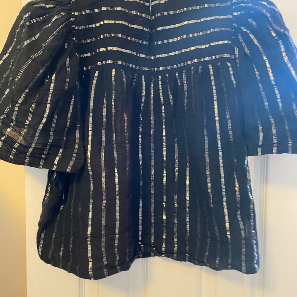 Isabel Marant Black Top with Metallic Silver Stripes